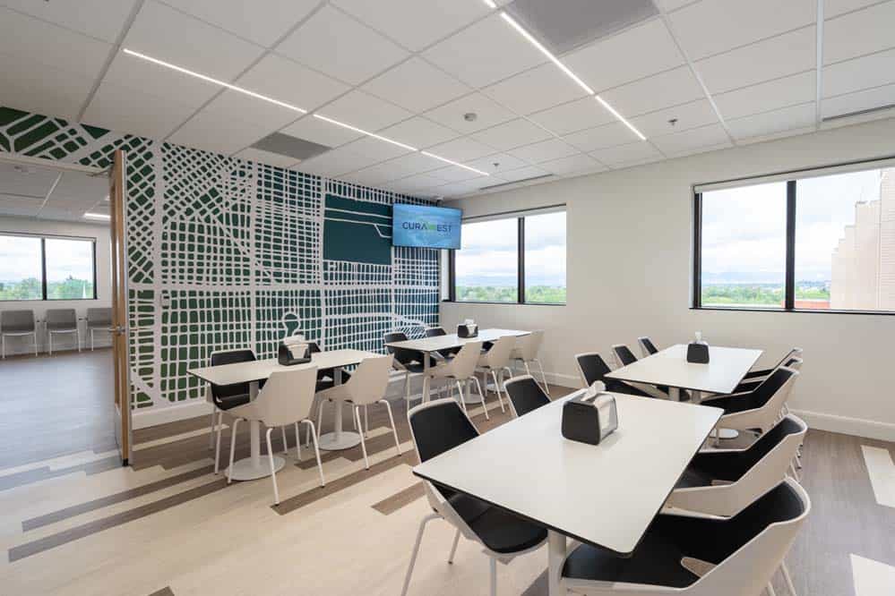 Cafe Emtpy The dining cafe at CuraWest, a medical detox facility for the treatment of drug and alcohol addiction in Denver, Colorado.