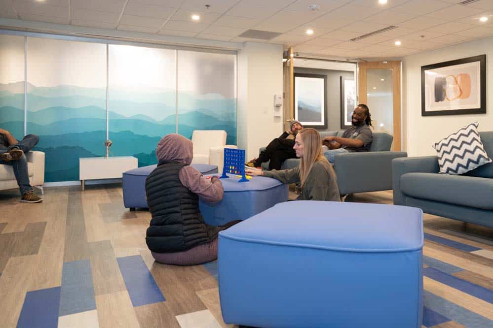 The client lounge at CuraWest, a medical detox facility for the treatment of drug and alcohol addiction in Denver, Colorado.