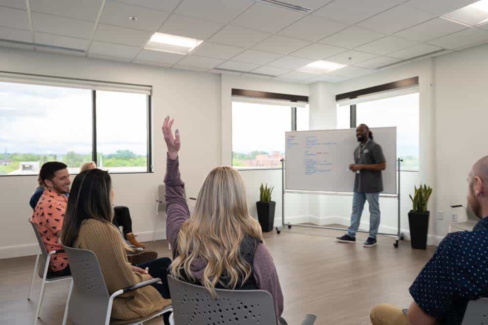 A group therapy room at CuraWest, a medical detox facility for the treatment of drug and alcohol addiction in Denver, Colorado.
