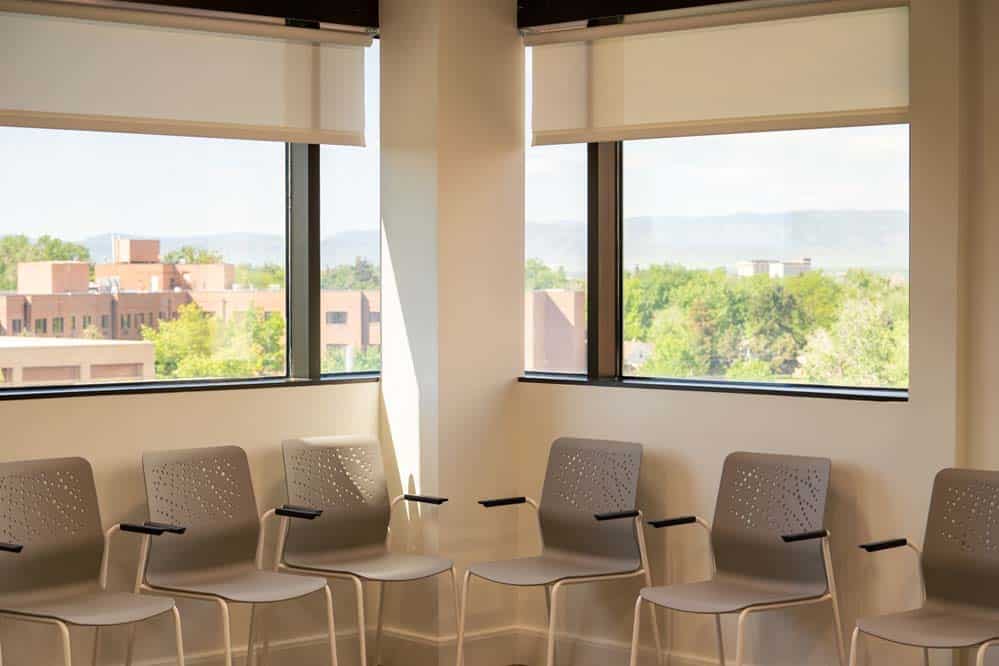 Mountain View from Group Room A group room at CuraWest, a medical detox facility for the treatment of drug and alcohol addiction in Denver, Colorado.