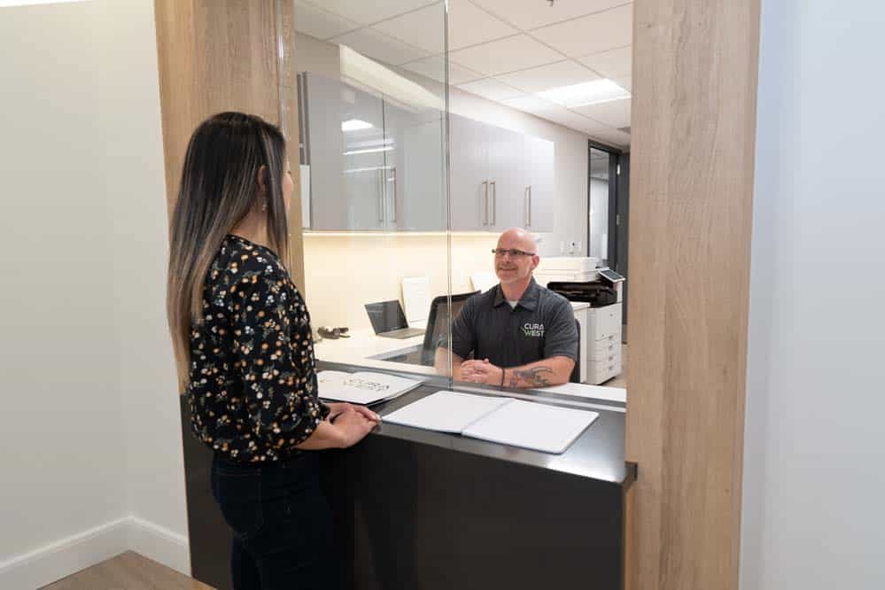 Welcome at Lobby The reception desk at CuraWest, a medical detox facility for the treatment of drug and alcohol addiction in Denver, Colorado.